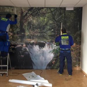 Fotomural de río majaceite del Bosque a Benamahoma Cádiz. Rotulación en vinilo especial de pared para despacho en Dos Hermanas Sevilla