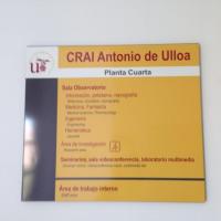 Rótulo cartel con rotulación Directorio de planta Crai Edificio Antonio de Ulloa, Universidad de Sevilla 