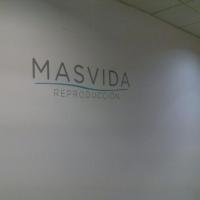 Rótulo recortado en aluminio Masvida Reproducción, Sevilla.