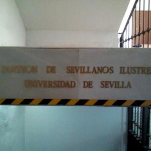 Rotulación en vinilo dorado. Universidad se Sevilla.
