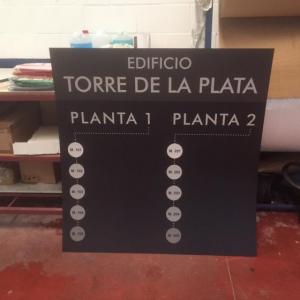 Rótulo directorio en PVC y rotulado en vinilo. Sevilla