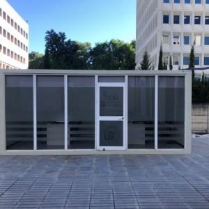 Rotulación de caseta oficina en vinilo ácido para la Universidad de Sevilla.