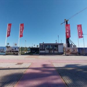Valla cartel de obra con infografía en impresión digital sobre composite. Para Exxacon Linvig Entrenúcleos Dos Hermanas Sevilla. 